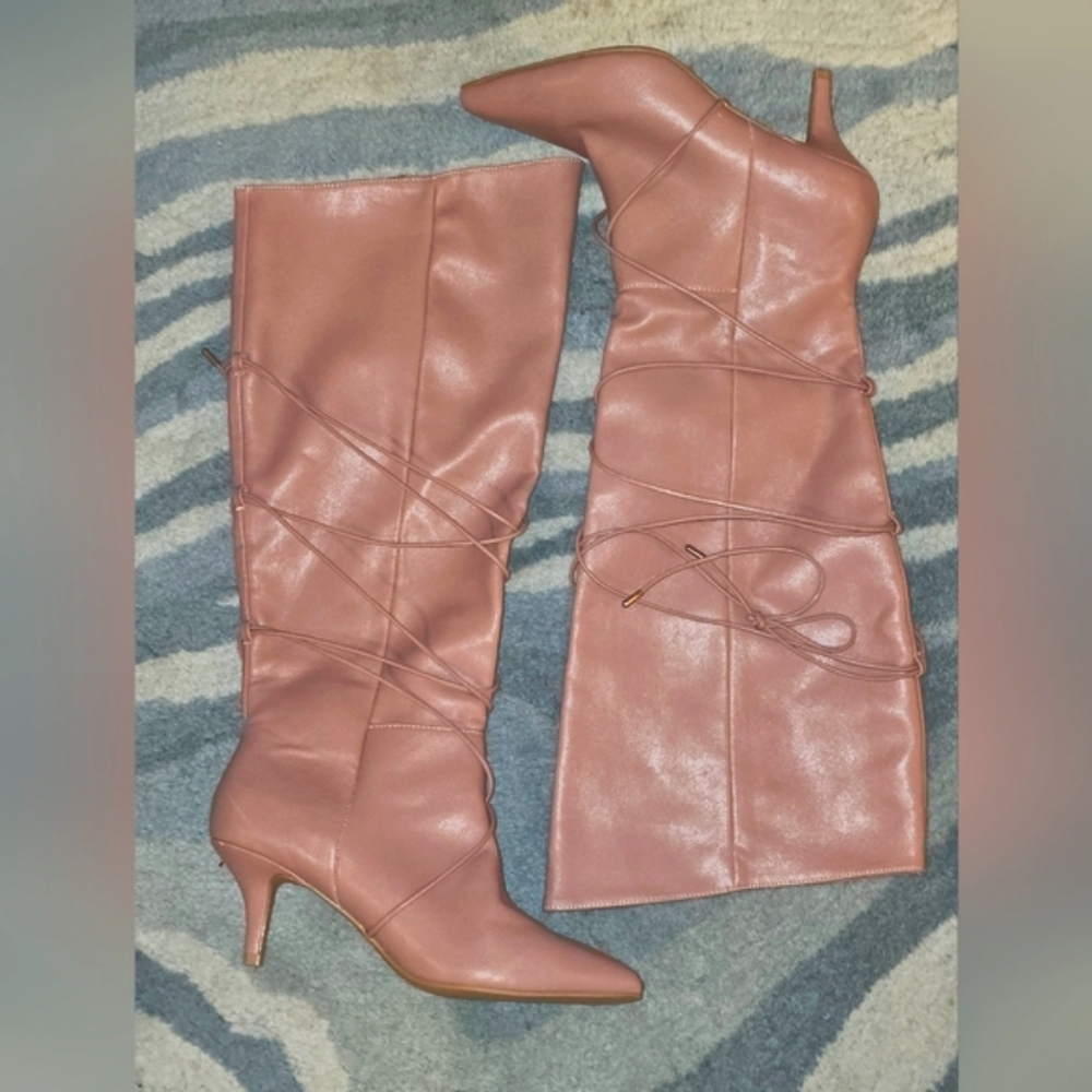 JOURNEE COLLECTION Womens Pink Wrap-AStrap Wide Calf Kaavia Heeled Boots 10 WC